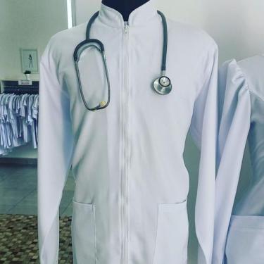 Imagem de Jaleco gola padre ziper masculino - Bifama Confecções, branco, XGG