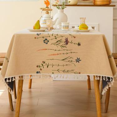 Imagem de KAIJIE Toalha de mesa de algodão francês, bordada, borla, vintage, toalha de mesa de jantar para cozinha, pano de jantar, para mesas retangulares de mesa de chá, 100 x 160 cm
