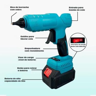 Imagem de Pistola de Cola Quente 21V Sem Fio com 2 Baterias, 6 Bastões, Maleta e