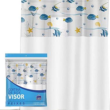 Imagem de PlastLeo Cortina para Box Visor Peixes (1,35x2,00m) | Plast Leo (Ref.: 620-D), Branco com Visor Estampado - Peixes