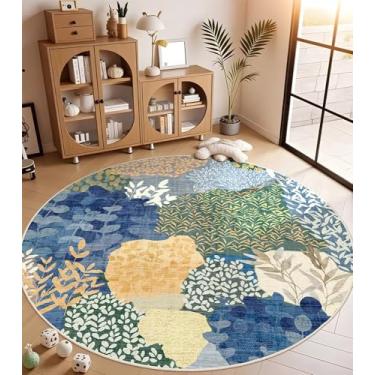 Imagem de DEXDE Tapete redondo lavável de 1,8 m tapetes circulares antiderrapantes de pelo baixo boho floral grande tapete circular para quarto, banheiro, entrada, quarto de crianças, escritório, sala de jantar
