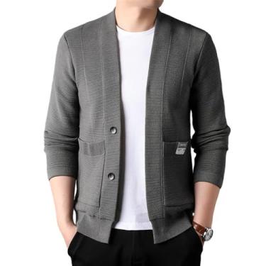 Imagem de Jaqueta De Malha Masculina De Cor Sólida Com Decote Em V Jaqueta Casual Botão Placket Com Bolsos Cardigã Masculino Primavera Outono Transição Homens Manga Comprida, D-grey1, M