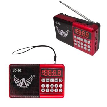 Imagem de Rádio Retrô Portátil JD-30 | Bluetooth, FM/AM | MP3 USB/Pendrive e Cartão SD | Bateria Recarregável 3W (Vermelho)