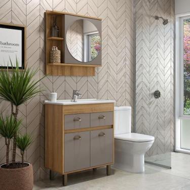 Imagem de Armário de Banheiro Gabinete Com Cuba e Espelheira 70cm Veneza - JAELI