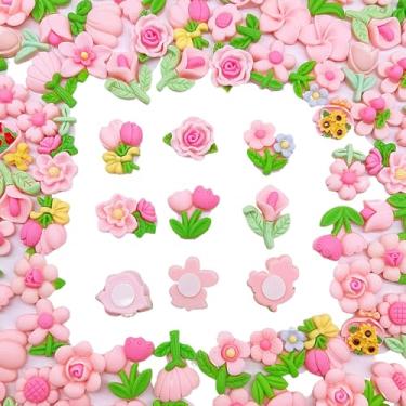 Imagem de FULUSODO Conjunto fofo de 50 peças de pingentes de geleca, flores rosas, conjunto de berloques de resina mista, ornamento, scrapbooking