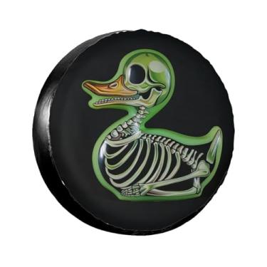 Imagem de LOJAOGON Capa de pneu sobressalente Green Duck Skeleton Protetores de roda à prova de poeira Capa de pneu de roda para trailer, trailer, areia muitos veículos 43.2 cm
