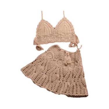 Imagem de Conjunto de Biquíni Crochê Feminino - Duas Peças com Saída de Praia, T