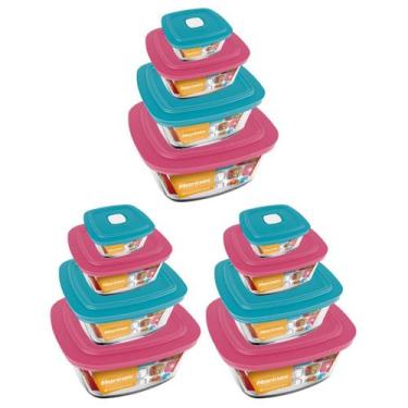 Imagem de Jogo 12 Potes Quadrado Vidro 300ml 500ml 1L 2L Marinex Nadir