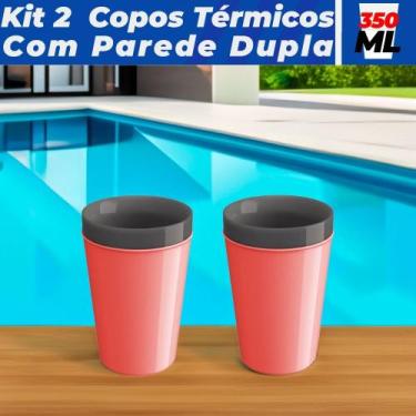 Imagem de Kit 2 Caneca Copo Térmico 350ml Plástico Unitermi Cerveja Café, Rosa