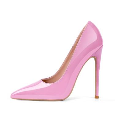Imagem de Scarpin feminino GENSHUO 12 cm com Bico Fino Fechado, Salto Alto Agulha, Fácil de Calçar, rosa, 38