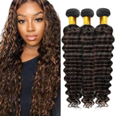 Imagem de Pacote de cabelo humano Highlight Bundles P1B30 solto onda profunda dois tons pretos misturados com cor 30 marrom 3 mechas 66 71 71 cm trama dupla 1B30 Ombre pacote 300G