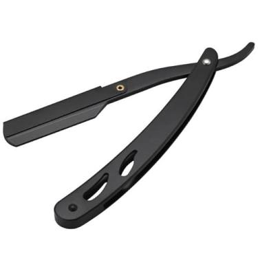 Imagem de YIntal Navalha reta, barbeador de barbeiro masculino, barbeador manual de cabelo e lâminas, faca de barbear dobrável preta antiga, aço inoxidável, suporte de navalha reto (preto)
