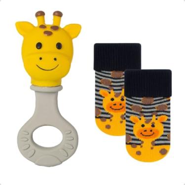 Imagem de Kit Chocalho Mordedor + Meias Algodão Confortável Recém-Nascido Bebê Infantil Brinquedo Sensorial (Preto, 4-12 Meses)