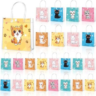 Imagem de 24 unidades de sacolas de presente de PVC transparente para gatos com alça para gatos, sacolas de plástico reutilizáveis, sacolas transparentes para gatos, presentes de aniversário, festa de casamento