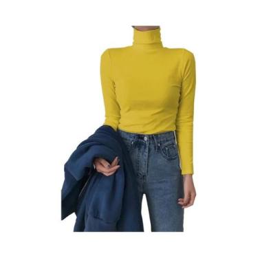 Imagem de Suéter Feminino De Tricô Gola Alta Manga Longa Slim Fit Estilo Coreano