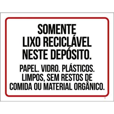 Imagem de Kit 10 Placa Somente Lixo Reciclável Depósito Vidro36X46