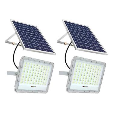Imagem de 2X Kit 02 Luminária Refletor Led 100W Placa Solar Prova D`Ág