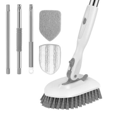Imagem de SetSail Escova de limpeza de chão, esfregão de piso 3 em 1 com escova de limpeza de chuveiro de cabo longo ajustável de 132 cm e 3 cabeças de escova de substituição removíveis para limpeza de azulejos