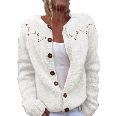 Imagem de Suéter de Natal Wzdszle Open Front Reindeer feminino branco XL