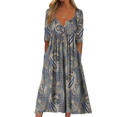 Imagem de Vestido maxi Guteidee feminino boho floral de verão com bolsos