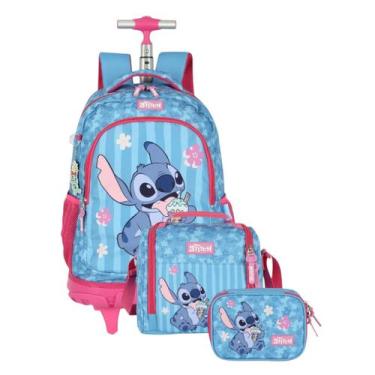 Imagem de Mochila Escolar Rodinhas + Lancheira Térmica + Estojo 100 Lápis Stitch