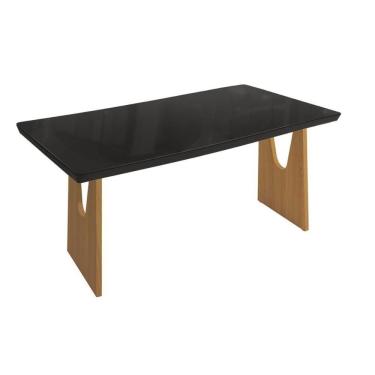 Imagem de Mesa de Sala Jantar Mila Premium Madeira Maciça c/ Tampo Madeirado c/ Vidro 200x100cm Carvalho/Preto Fosco - Kappesberg