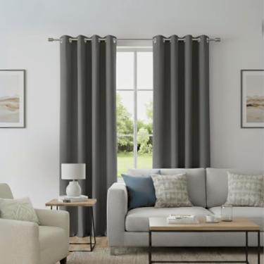 Imagem de Cortina Blackout Dupla Face 300x220cm, Cinza Chumbo, Linho Rústico, Vedação 100%, Ilhós Prata, Estilo Moderno para Sala e Quarto - Confort Linens