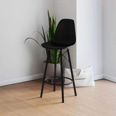 Imagem de Banqueta Eames Design Moderno Tubo de Ferro Preto Assento Preto - Up H