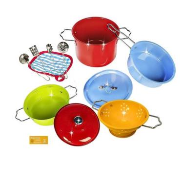 Imagem de Kit Cozinha Infantil Inox Color 11 Pecas DM Toys Panelinhas Coloridas 