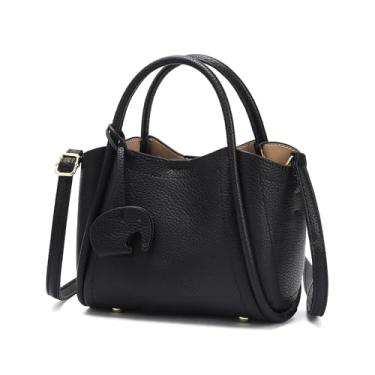 Imagem de Pequena bolsa transversal para mulheres, mini bolsa de mão de couro sintético com alça superior e alça ajustável, bolsa de ombro elegante, Preto