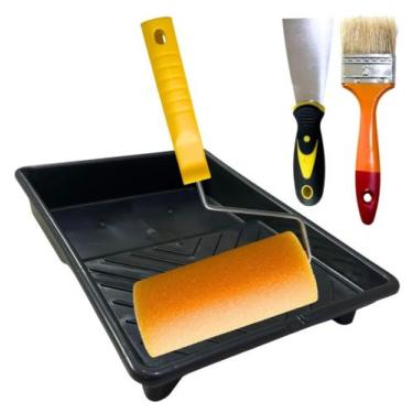 Imagem de Kit de Pintura para Parede com Rolo, Espátula, Pincel e Bandeja para a