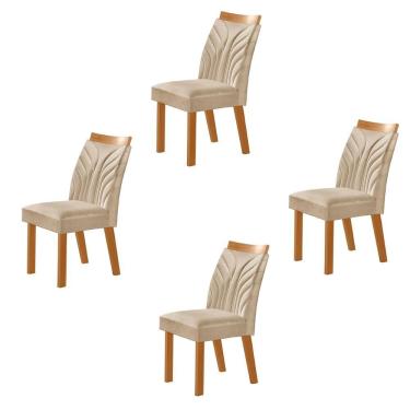 Imagem de Conjunto De 4 Cadeiras Veneza Com Tecido Linho Encosto Alto Bege Claro/cinamomo
