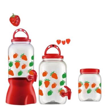 Imagem de Dispensador de sumo em plástico transparente de grande capacidade, 3,5 litros, com suporte e torneira Para cozinha, churrascos e festas(kit 2 suqueira+pote)