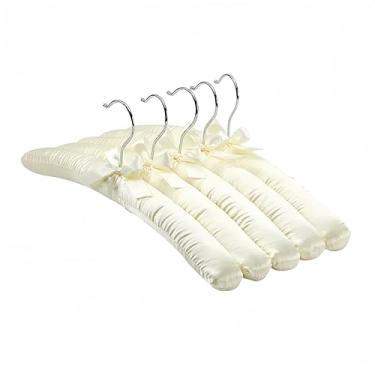 Imagem de Wonafa 10 cabides acolchoados de cetim para roupas femininas, cabides de suéter sem batidas, ganchos acolchoados antiderrapantes para suéteres, para roupas, suéteres, vestidos e ternos (5, bege)