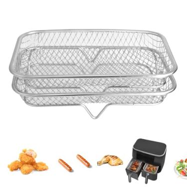 Imagem de Rack quadrado para fritadeira a ar de 20 cm, aço inoxidável, 2 camadas, empilhável, desidratador, acessórios de bacon para ninja, forno, gaveta dupla, cesta de fritadeira, grelha Ninja Foodi