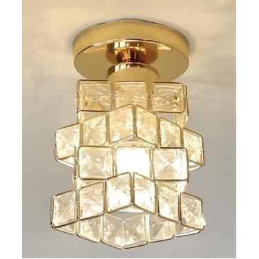 Imagem de Luminária De Teto De Cristal Moderna E Minimalista Lâmpadas Base De Lâmpada De Iluminação Doméstica Abajur,luminárias de teto para sala(1,Ouro-MF（110V-220V）)