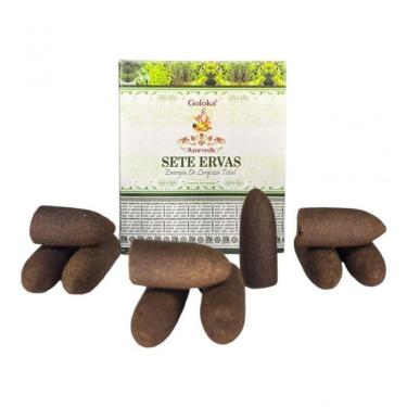 Imagem de Incenso Goloka Cascata 10 Cones Sete Ervas Back Flow