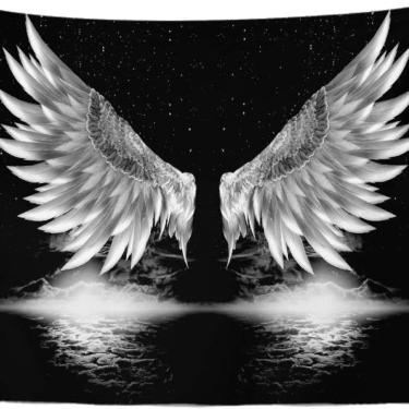 Imagem de Tapeçaria pendurada na parede, asas de anjo, preto, branco, 150 cm x 130 cm