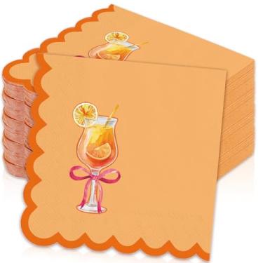 Imagem de FYSUIMU Guardanapo de coquetel descartável Love at First Spritz, 100 peças, guardanapo de papel recortado, laranja, bebida, guardanapo, para casamento, noiva, despedida de solteira, artigos de festa