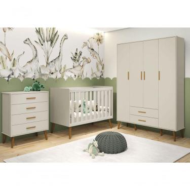 Imagem de Jogo De Quarto Retrô Para Bebê Completo 4 Portas Isis Areia Fosco - Moveisaqui