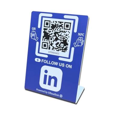 Imagem de Placa de suporte QR e NFC para montra – acesso fácil e rápido à página de mídia social para clientes – perfeita para promover seguimento nas redes sociais – Compatível com LinkedIn