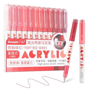 Imagem de Marcadores de tinta acrílica, marcadores de acrílico de 12 cores com ponta de bala, cobertura forte, grande capacidade de tinta, canetas de tinta multiuso para pintura rupestre, artesanato, bricolagem