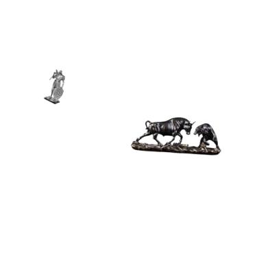 Imagem de Fenteer Estatueta de Resina de Touro Cavaleiro Nórdico, Escultura de Arte Abstrata, Ornamento Animal Chinês Moderno para Mesa, Armário, Mesa de Escritório, Ce