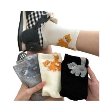 Imagem de Meias Unissex De Cano Médio Com Estampa De Gato, Macias, Respiráveis E