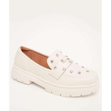 Imagem de Mocassim Loafer Feminino Strass Tratorado Vizzano-64066, Branco, 38