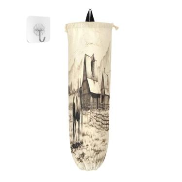 Imagem de Wassud Cavalo e nuvens 1 pacote de suporte de saco de plástico, suporte de parede para saco de mercearia, armazenamento de cozinha para decoração de despensa de cozinha em casa