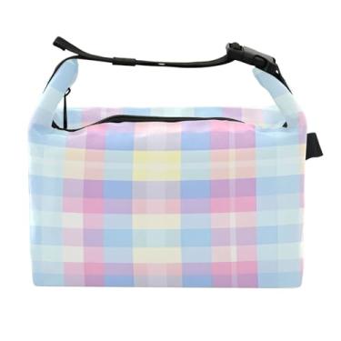 Imagem de Lancheira para mulheres e homens, lancheira isolada, reutilizável, para escritório, piquenique, exterior, tabuleiro de xadrez colorido