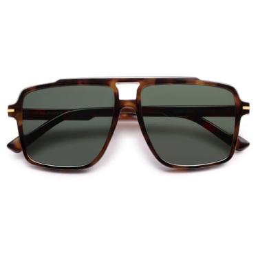 Imagem de VANLINKER Óculos de sol aviador polarizados modernos grandes para mulheres e homens 2025 óculos de sol retrô VL9853, Armação Tortosie, lente verde, G