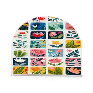 Imagem de Wassud Porta-guardanapos de acrílico ilustrações planas de flores, dispensador de guardanapo de papel moderno em forma de U para mesa, cozinha, sala de jantar, bancada 1 peça (comporta 50-60