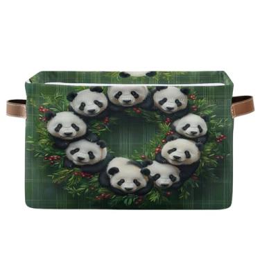 Imagem de STAYTOP Linda guirlanda de natal panda grande cesta de armazenamento dobrável cesto de roupa impermeável com alça, usado para armários domésticos, escritórios, quartos, 1 peça